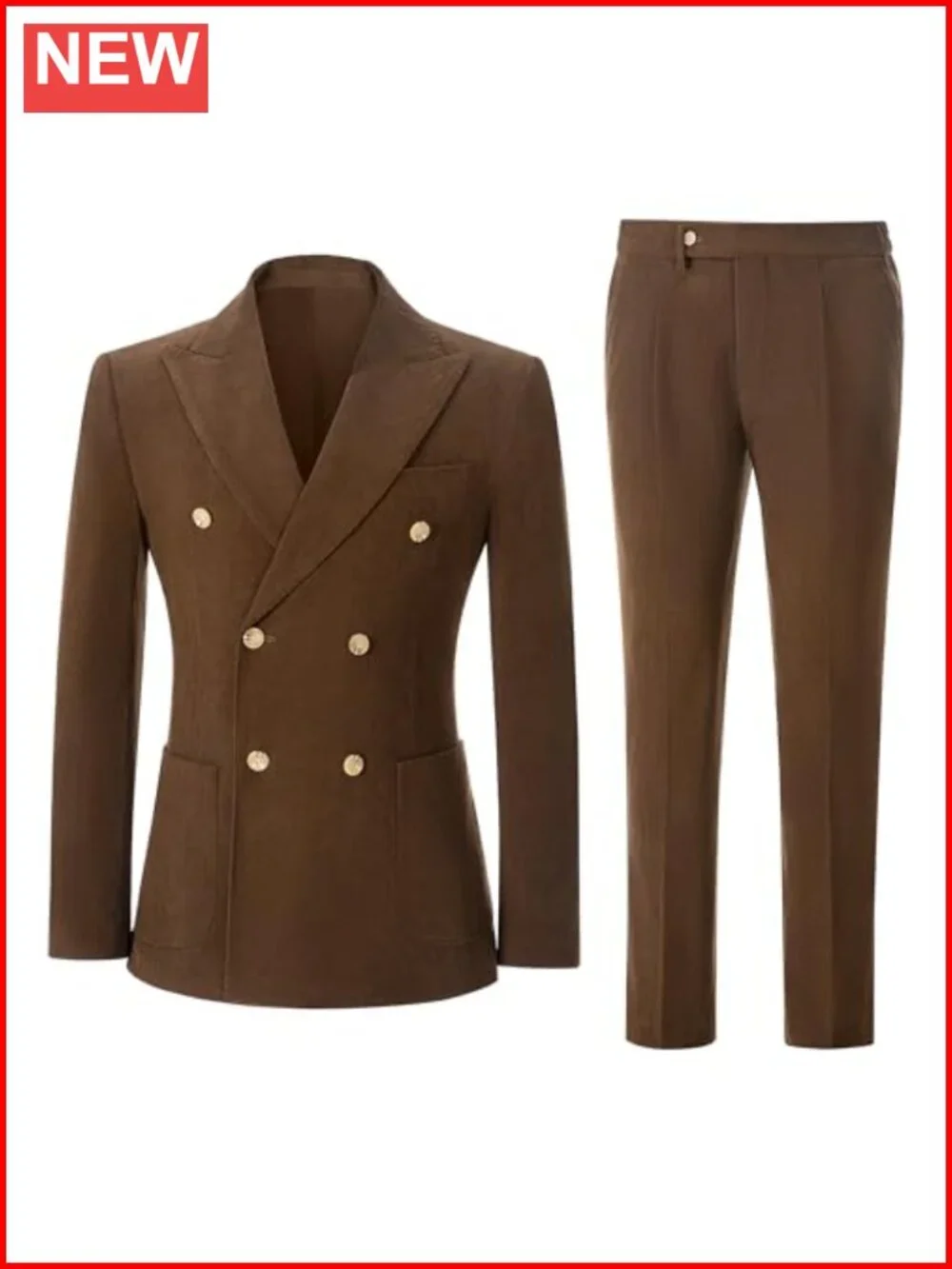Men's 2 Piece Corduroy Suit Set Double Breasted Tuxedo Jacket & Pants
